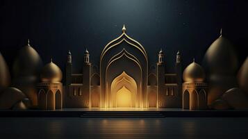 AI generated Ramadan background, free space, Art Deco, dark blue background photo