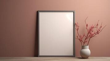 AI generated Mockup poster frame close up with blank white frame,3d render elegant atmospheric photo