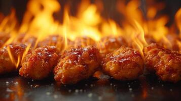 AI generated Close up view of delicious crispy bbq fried chickens. Food concept. photo