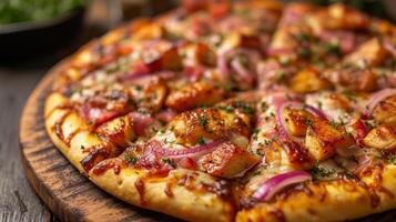 AI generated Close up view of delicious pizza. Fast food concept. photo