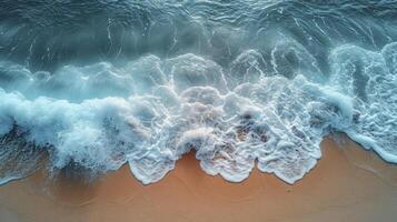 ai generado hermosa azul Oceano olas en limpiar arenoso playa antecedentes. verano vacaciones antecedentes concepto. foto