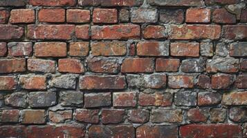 AI generated Weathered, Stained, and Deteriorating Red Brick Wall Background. photo