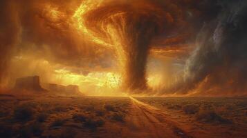 AI generated a sand tornado in the afternoon with the appearance of billowing Haboob clouds photo