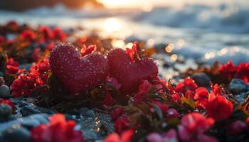 Love blossoms in a heart-shaped space, a romantic scene painted with whispers, kisses, and shared dreams photo