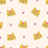 Simple seamless pattern with cat and paw print on beige background. Hand drawn vector illustration for stylish cover, cases, wallpaper, prints, wrapping, textile