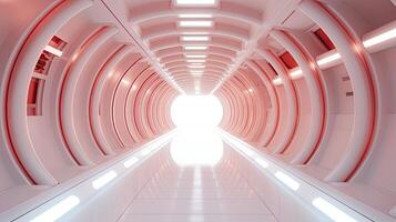 AI generated empty white tunnel futuristic style with red light 3d rendering photo