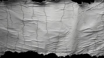 AI generated black and white grunge of a torn white fabric, black background, photo