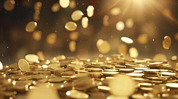 AI generated Shimmering golden coins USD cascading in slow motion, aesthetic style, photo