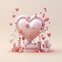 AI generated tiny cute isometric love, soft red and pink pastel colors, 3d icon clay render, pastel background, photo