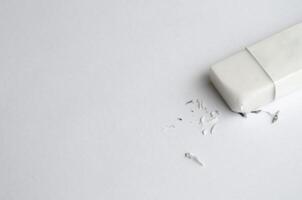 Top view of eraser on white cover background with customizable space for text. photo