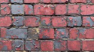 AI generated Weathered, Stained, and Deteriorating Red Brick Wall Background. photo