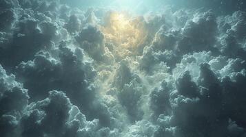 AI generated a view of a cloudy sky with the appearance of Lenticular clouds that form unique lenticular formations. photo