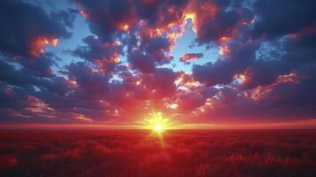 AI generated the evening sky is filled with Altocumulus clouds, adding dramatic colors to the beautiful sunset view. photo