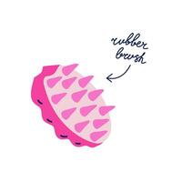 Pink rubber brush vector isolated clipart. Haircare item illustration in flat trendy style with handwritten typography