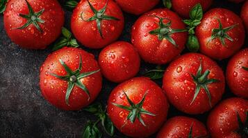 AI generated Tomato background. fresh tomatoes creatively arranged, an artistic layout to showcase color and shape. photo