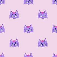 Simple seamless pattern with cat head on purple background. Hand drawn vector illustration for stylish cover, cases, wallpaper, prints, wrapping, textile