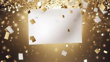 AI generated an empty space decorated with falling gold confetti, a splendor of luxury. photo