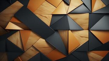 AI generated Black and gold squares and triangles background. photo