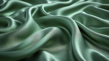 AI generated Green silk fabric background. The luxurious fabric textured is very realistic and detailed. photo