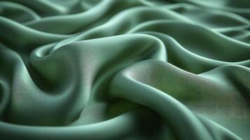 AI generated Green silk fabric background. The luxurious fabric textured is very realistic and detailed. photo