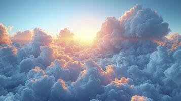 AI generated Picture a sky decorated with white, fluffy Cumulus clouds, creating a look full of warmth and shade. photo