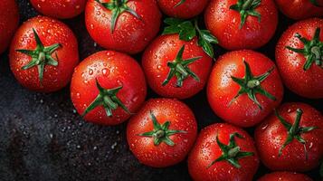 AI generated Tomato background. fresh tomatoes creatively arranged, an artistic layout to showcase color and shape. photo
