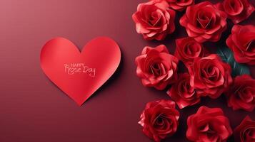 AI generated Happy Rose Daywish Greeting Card With A Red Rose 3d Style Background photo