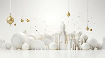 AI generated Ramadan background all white, gold accents. minimalism 3d rendering photo