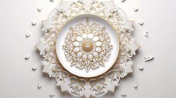 AI generated ramadan background, white background, mandalas style, 3d render photo