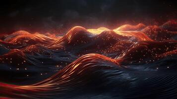 AI generated Wave of bright particles. dark vibes, Sound and music visualization. 3d render illustration. photo