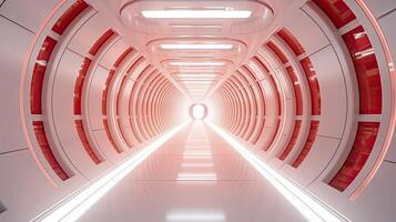 AI generated empty white tunnel futuristic style with red light 3d rendering photo