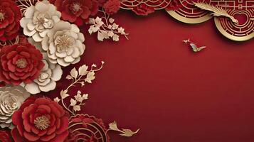 AI generated Paper cut art flower decoration for Chinese New Year background photo