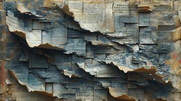 AI generated Pile of old parchment paper and vintage texture background of old damaged books. photo