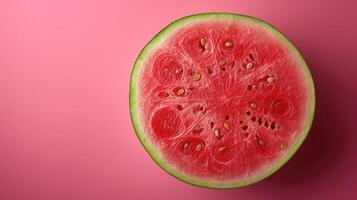 AI generated Slices watermelon with vibrant red and green hues, shot from an overhead perspective. photo