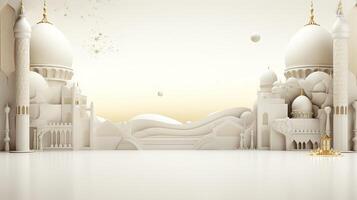 AI generated Ramadan background all white, gold accents. minimalism 3d rendering photo