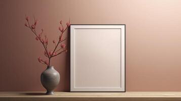 AI generated Mockup poster frame close up with blank white frame,3d render elegant atmospheric photo