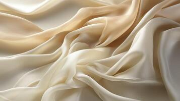 AI generated Wavy warm toned soft white silk fabric background. The luxurious fabric texture is very realistic and detailed. photo