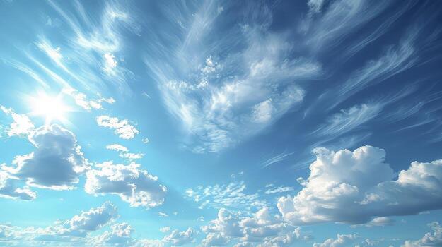 AI generated A beautiful blue sky with a thin layer of Cirrostratus clouds, adding a bit of twinkle to the clear sky. photo