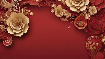 AI generated Paper cut art flower decoration for Chinese New Year background photo