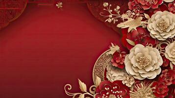 AI generated Paper cut art flower decoration for Chinese New Year background photo