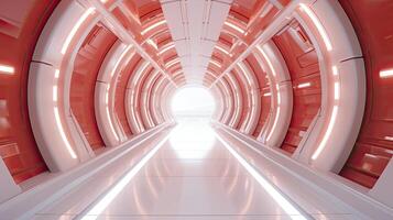 AI generated empty white tunnel futuristic style with red light 3d rendering photo