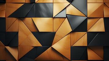 AI generated Black and gold squares and triangles background. photo