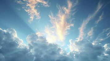 AI generated a clear blue sky scene with a trail of wispy Cirrus clouds and fine grains. photo