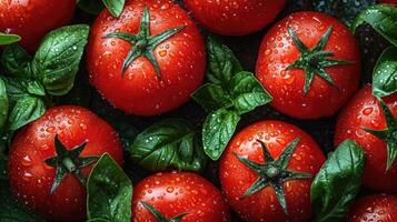 AI generated Tomato background. fresh tomatoes creatively arranged, an artistic layout to showcase color and shape. photo