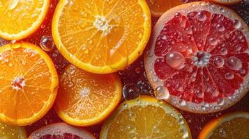 AI generated Pile of fresh citrus slices background. photo