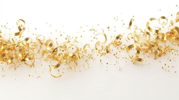 AI generated Swirls of gold confetti falling on a clean white background. 3d rendering illustration. photo