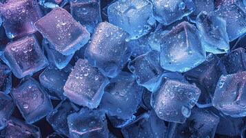 AI generated Pile of sparkling ice cubes on the table. photo