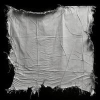 AI generated black and white grunge of a torn white fabric, black background, photo