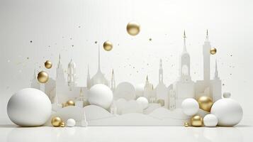 AI generated Ramadan background all white, gold accents. minimalism 3d rendering photo