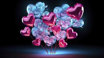 AI generated colorful and transparent balloons floating. sparkling soft glow. valentine background. photo